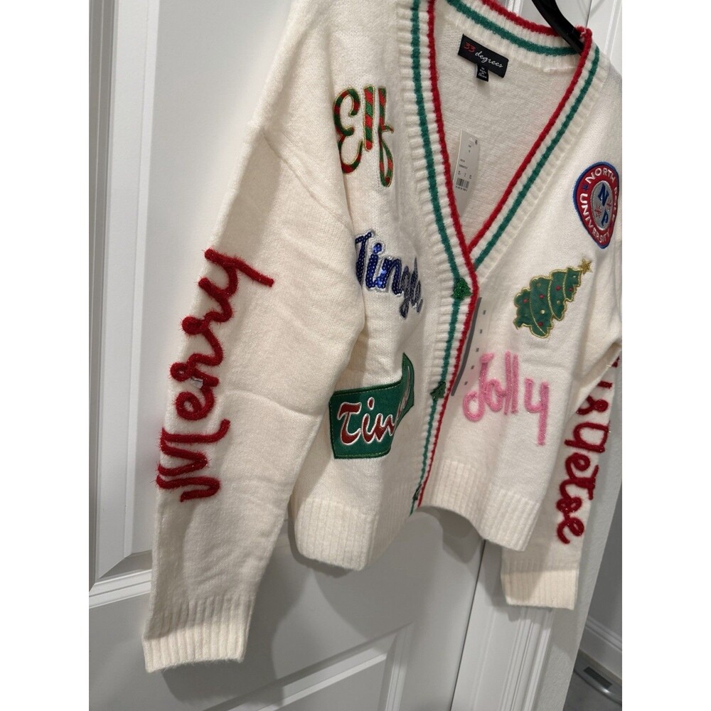 Women's Holiday Patchwork Festive Graphic Cardigan Size Medium RARE - Picture 4 of 6